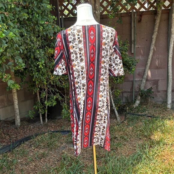 NWOT Show Me Your MuMu Red White Gold Black Patterned Dress Lace up Tassels - Picture 7 of 7